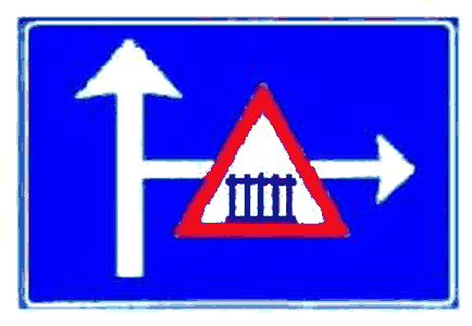Presemnalizarea unui loc periculos, o interzicere sau o restricție pe un drum lateral