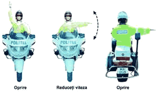 Semnalele polițistului de pe motocicleta de poliție